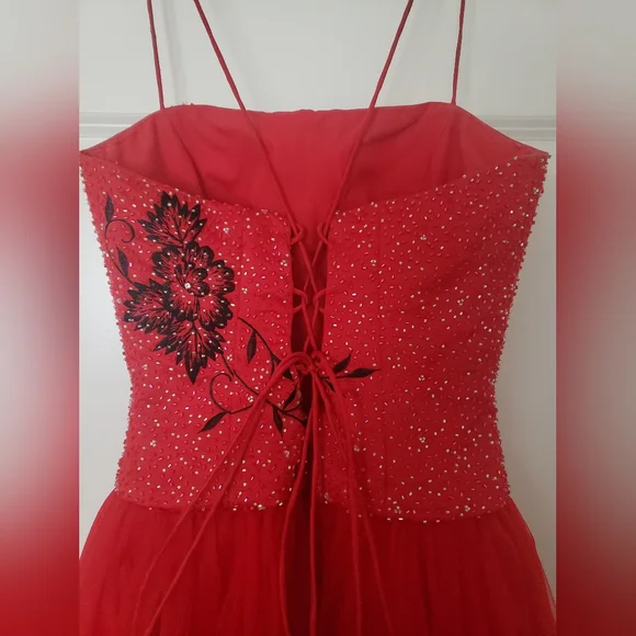 GLAM GURLZ BEADED PROM BALL GOWN ONE PIECE SPAGHETTI STRAPS CORSET BACK - Picture 5 of 7